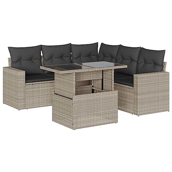 vidaXL 6-Tlg Garten-Sofagarnitur mit Kissen Hellgrau Poly Rattan 3267272 günstig online kaufen