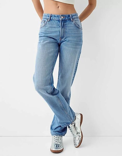 Bershka Straight Fit Jeans Damen 34 Ausgewaschenes Blau günstig online kaufen