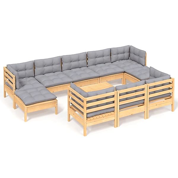 vidaXL 11-Tlg Garten-Lounge-Set mit Grauen Kissen Kiefer Massivholz 3097144 günstig online kaufen