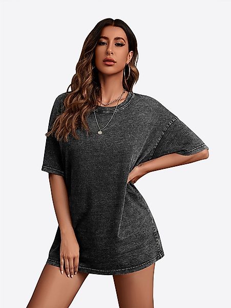 Imily Bela Kurzarmshirt Damen Oversize Vintage Rundhals aus Baumwolle Washe günstig online kaufen