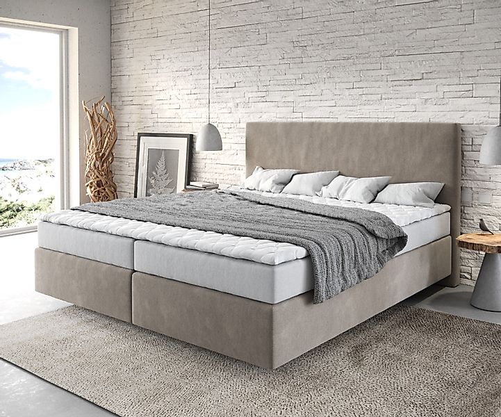 Boxspringbett Dream-Well 180x200 cm Mikrofaser Beige mit Matratze und Toppe günstig online kaufen