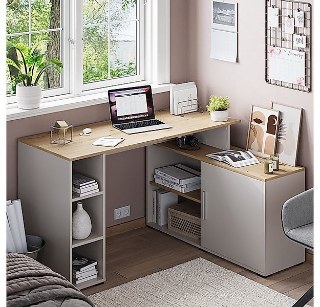 Vicco Eckschreibtisch Rudy, Cashmere/Artisan, 135 x 110 cm mit Regalen (1-S günstig online kaufen