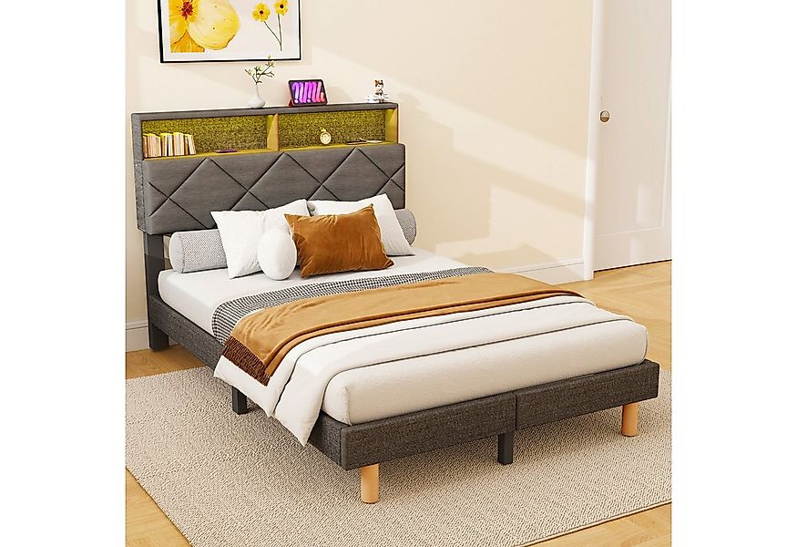 oyajia Polsterbett Stauraumbett Doppelbett LED, Leinenstoff, geräuscharm, m günstig online kaufen