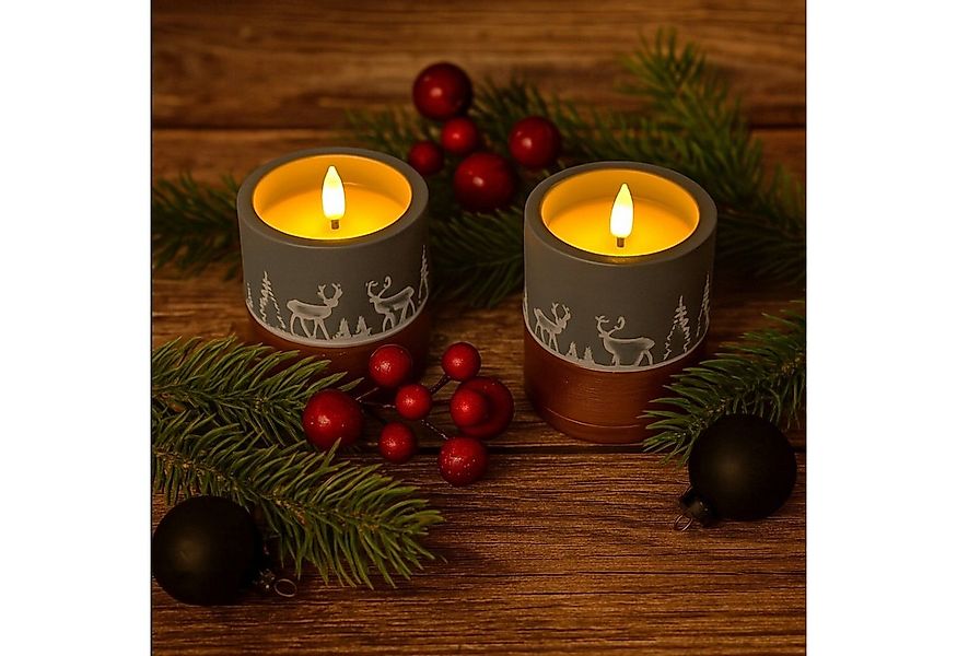 Online-Fuchs LED-Kerze - 2 LED-Kerzen aus Beton mit Waldszene & Timer - Wei günstig online kaufen