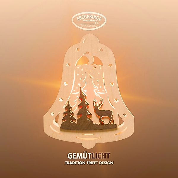 Weigla Dekofigur "beleuchtetes Fensterbild,Glocke, Waldmotiv,NATUR-BRAUN,Ma günstig online kaufen