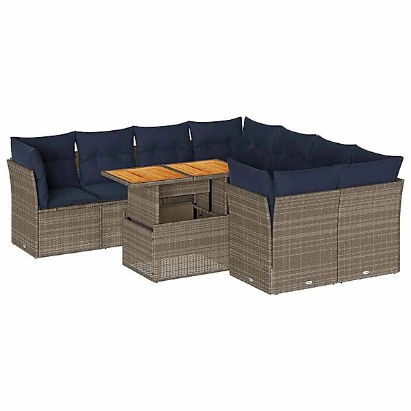 vidaXL 9-Tlg Garten-Sofagarnitur mit Kissen Grau Poly Rattan 3326910 günstig online kaufen