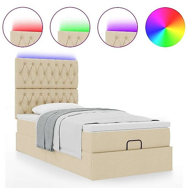 vidaXL Bett Ottoman-Bett mit Matratze & LEDs Creme 100x200 cm Stoff günstig online kaufen