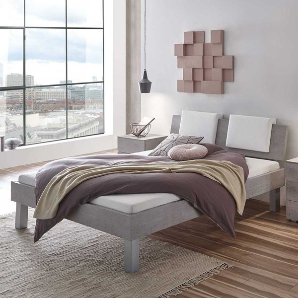 Futonbett in Beton Grau Klemmkissen in Weiß günstig online kaufen