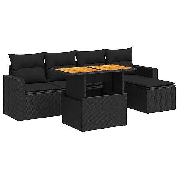 vidaXL 6-Tlg Garten-Sofagarnitur mit Kissen Schwarz Poly Rattan 3327023 günstig online kaufen