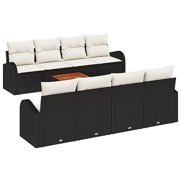 vidaXL Loungesofa 9-Teiliges Garten Sofa Set mit Kissen Schwarz Poly Rattan günstig online kaufen
