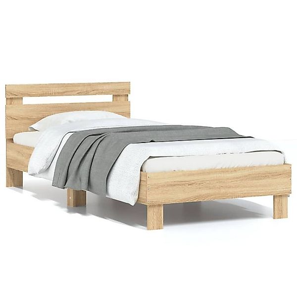 vidaXL Bettgestell, Bettrahmen mit Kopfteil Räuchereiche 90x190 cm Holzwerk günstig online kaufen