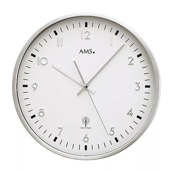 home24 AMS Wanduhr Con Con Aluminium Ø 32 cm Silber/Weiß günstig online kaufen