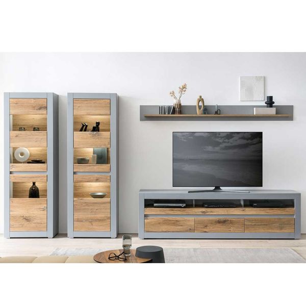 Design Wohnwand Wohnzimmer in Zinneichefarben Platingrau (vierteilig) günstig online kaufen