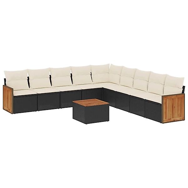 vidaXL 10-Tlg Garten-Sofagarnitur mit Kissen Schwarz Poly Rattan 3260145 günstig online kaufen