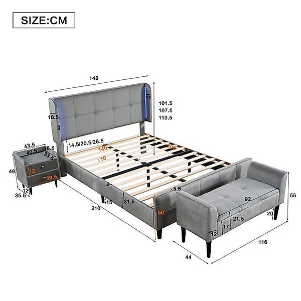 HAUSS SPOLE Polsterbett Komplettschlafzimmer Set Polsterbett, Nachttisch, B günstig online kaufen