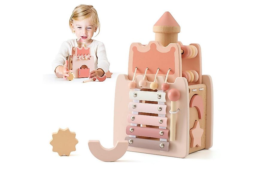 CLTYQ Motorikwürfel Montessori Spielzeug Baby Holzspielzeug,5 in 1 Schloss günstig online kaufen