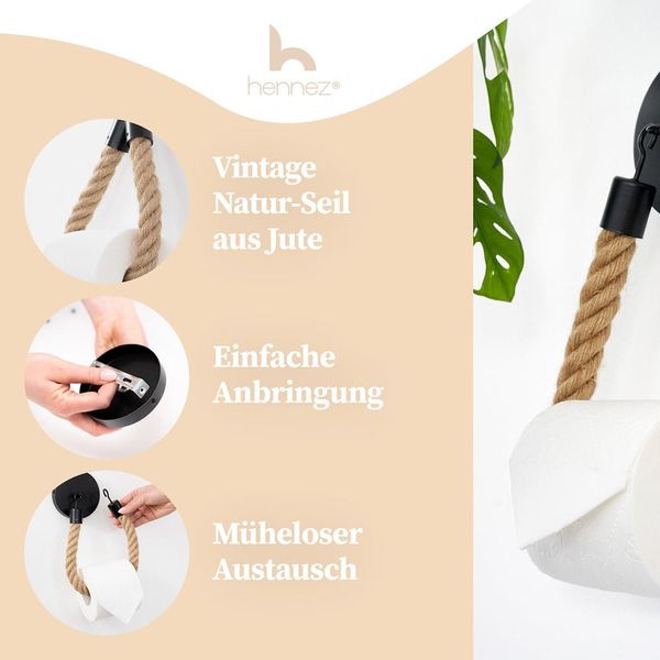 HENNEZ Toilettenpapierhalter Vintage Natur-Seil aus Jute günstig online kaufen