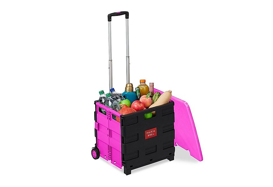 relaxdays Einkaufstrolley Klappbarer Einkaufstrolley mit Deckel, Pink günstig online kaufen