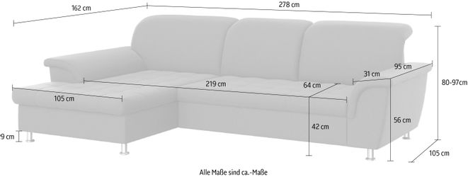 DOMO collection Ecksofa "Franzi B/T: 278/162 cm, L-Form, belastbar bis 140k günstig online kaufen
