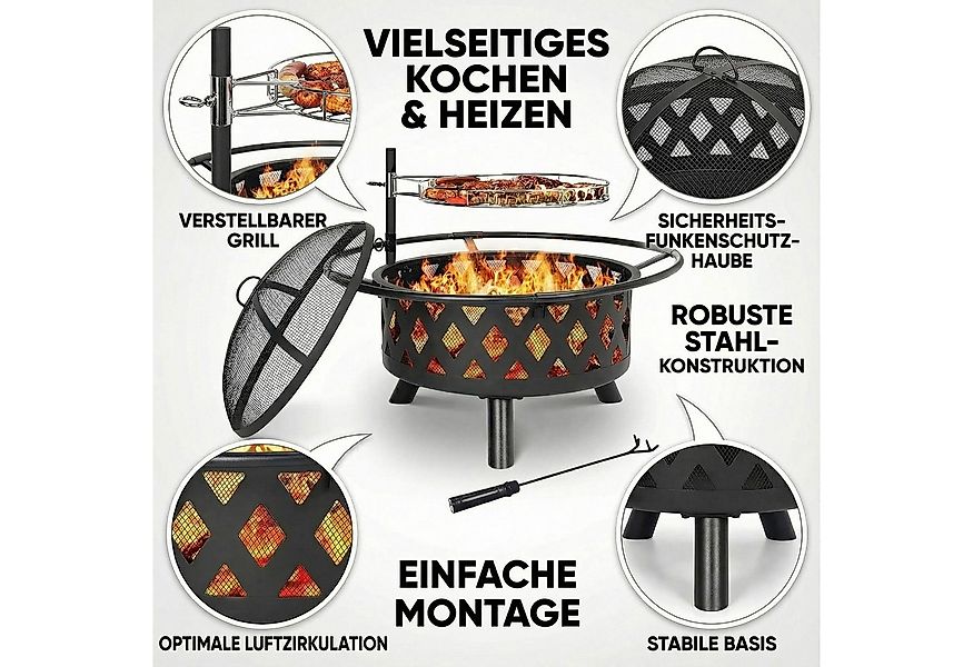 TLGREEN Feuerschale mit 360° Drehbarer Grill, (Garten Feuerkorb mit Funkens günstig online kaufen