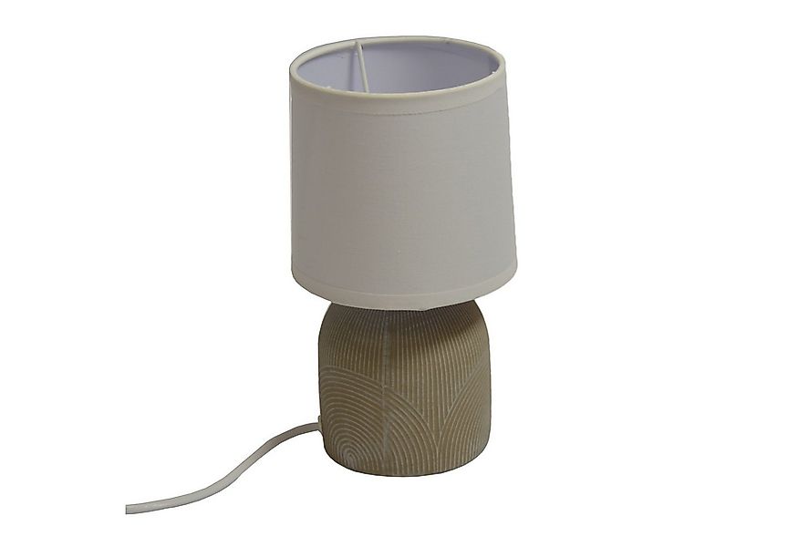 B&S Tischleuchte Nachttischleuchte Keramik Stoff Rund E14 Höhe 22 cm beige günstig online kaufen