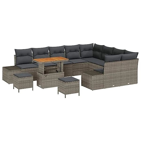 vidaXL Gartensofa-Set mit Kissen mit Speicher 12 Stk Grau Poly Rattan 33647 günstig online kaufen