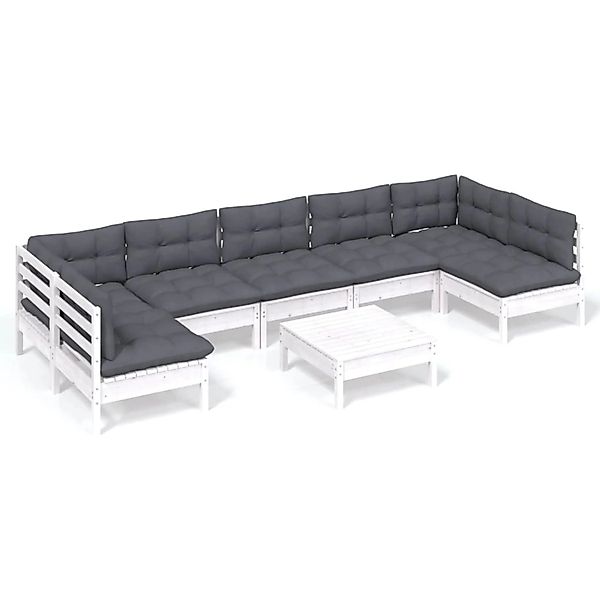 vidaXL 8-tlg Garten-Lounge-Set mit Kissen Weiß Kiefer Massivholz Modell 25 günstig online kaufen