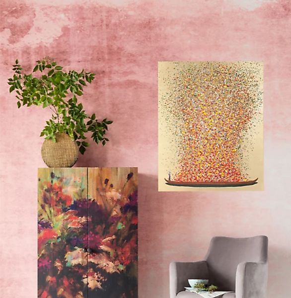 Touched Flower Boat Bild gold/rot 100 x 80cm günstig online kaufen