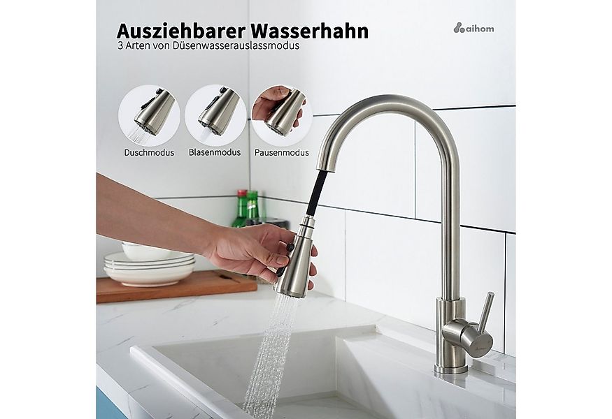 HOMELODY Spültischarmatur Hochdruck Wasserhahn Küche 360° Küchenarmatur mit günstig online kaufen