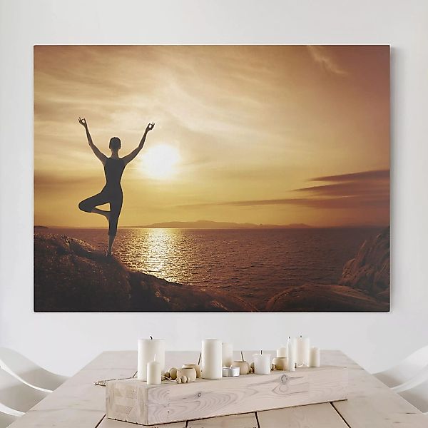 Leinwandbild Sonnenuntergang - Querformat Yoga günstig online kaufen