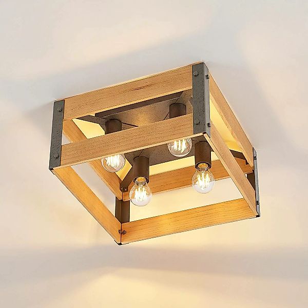 Lindby Gudula Deckenlampe aus Holz und Eisen günstig online kaufen