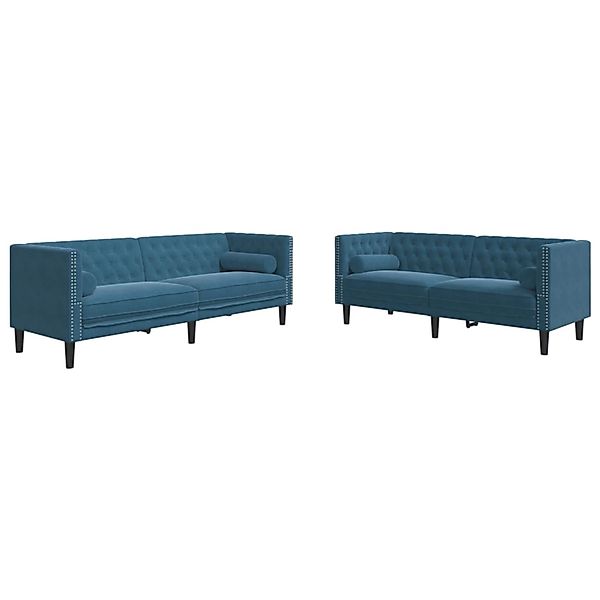 vidaXL 2-Tlg Chesterfield-Sofa-Set mit Nackenrollen Blau Samt 3209299 günstig online kaufen