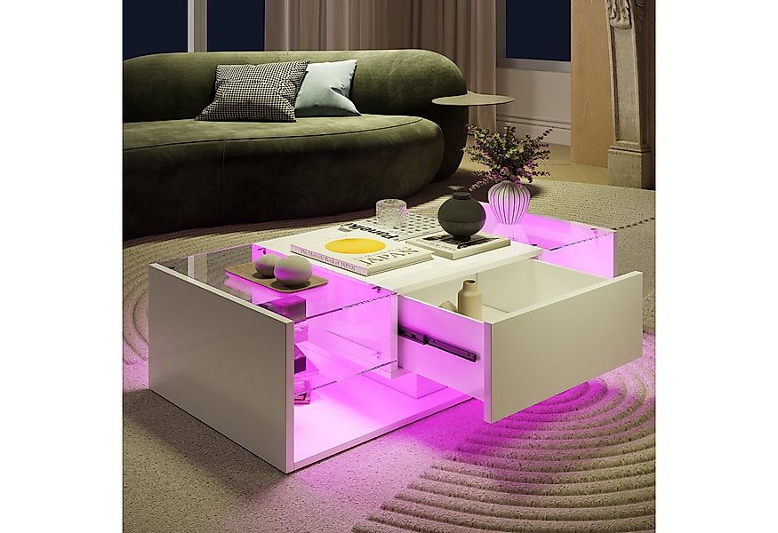 NMCXXO Couchtisch Moderner Couchtisch mit LED-Beleuchtung und Spiegelglas ( günstig online kaufen