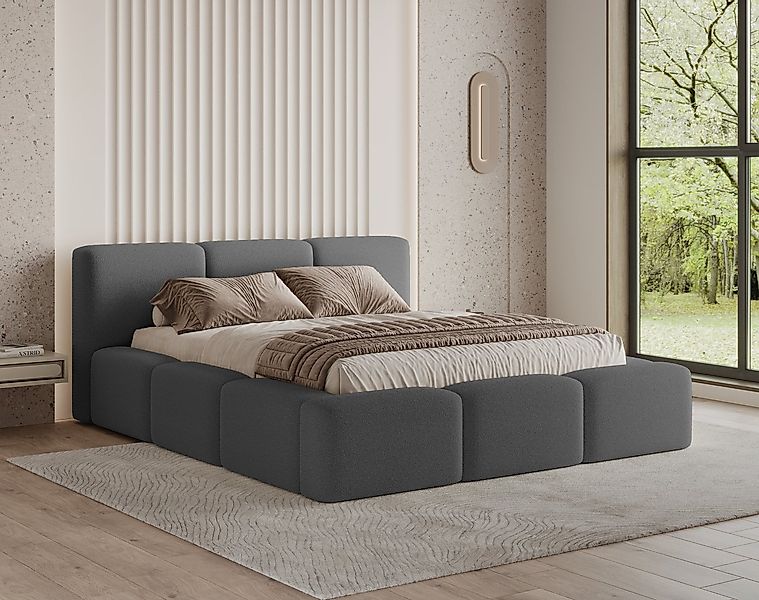 Chilly Möbel Polsterbett Como Dunkelgrau Bouclé-Stoff 180x200 cm mit Staura günstig online kaufen