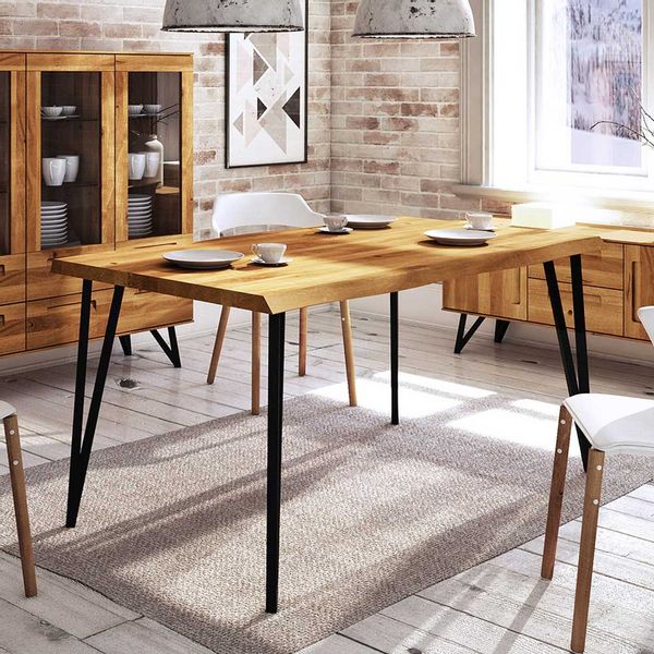 Küchentisch aus Wildeiche Massivholz und Stahl Loft Design günstig online kaufen