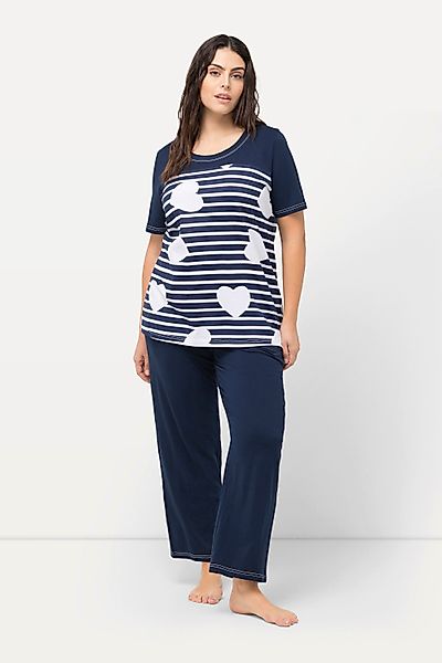 Ulla Popken Pyjama Pyjama Herzen/Streifen Rundhals günstig online kaufen