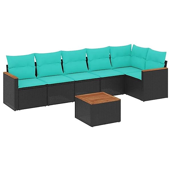 vidaXL 7-Tlg Gartensofa-Set mit Kissen Schwarz Polyrattan 3225994 günstig online kaufen