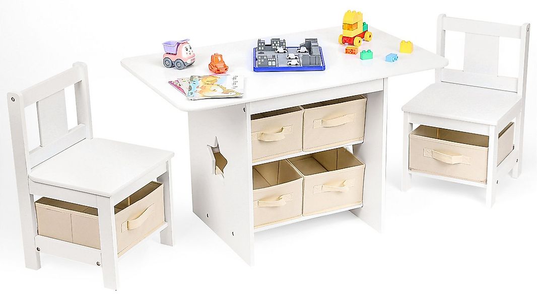 Yorbay Kindersitzgruppe Kindertisch mit 2 Stühlen, mit 6 Aufbewahrungskörbe günstig online kaufen