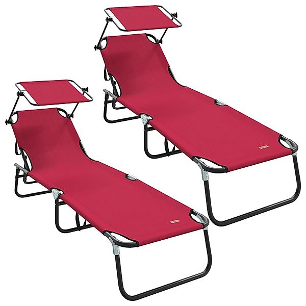vidaXL Klappbare Sonnenliegen 2 Stück mit Sonnendach Rot 600D Oxford Stoff günstig online kaufen