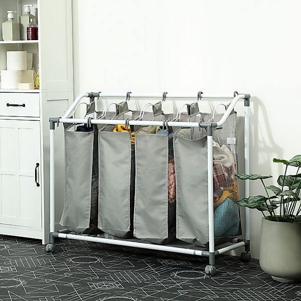 HOMCOM Wäschekorb mit 4 Fächer 160 L Wäschesammler mit Rädern, herausnehmba günstig online kaufen