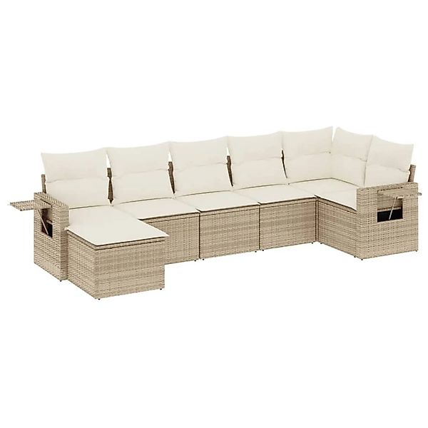 vidaXL 7-Tlg Garten-Sofagarnitur mit Kissen Beige Poly Rattan 3252815 günstig online kaufen