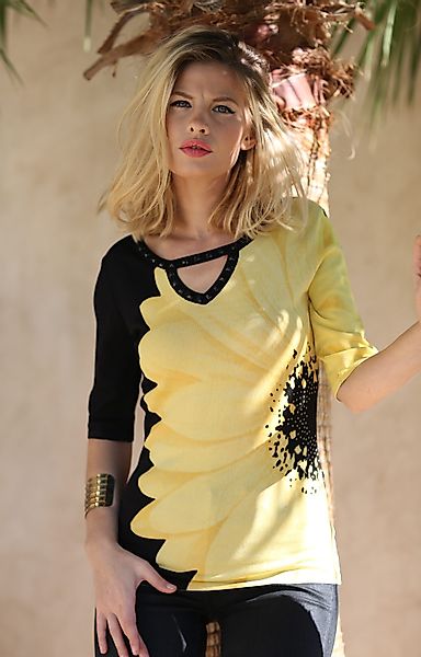 Passioni Kurzarmshirt mit Sonnenblumen-Print günstig online kaufen
