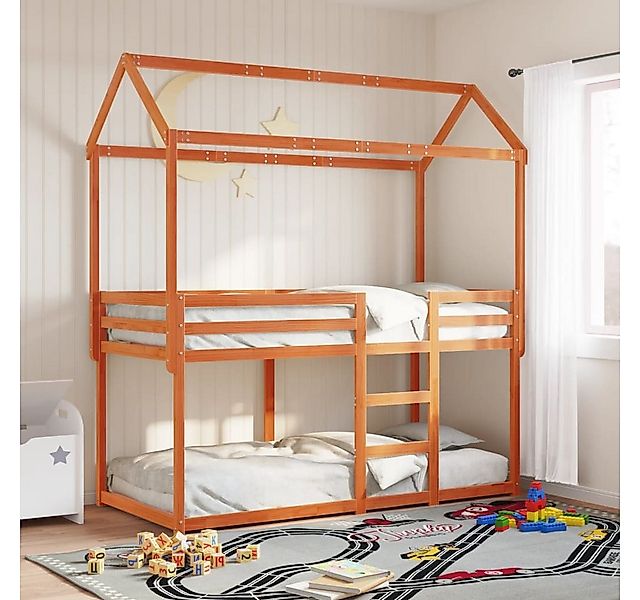 vidaXL Bett, Etagenbett mit Dach Wachsbraun 75x190 cm Massivholz Kiefer günstig online kaufen