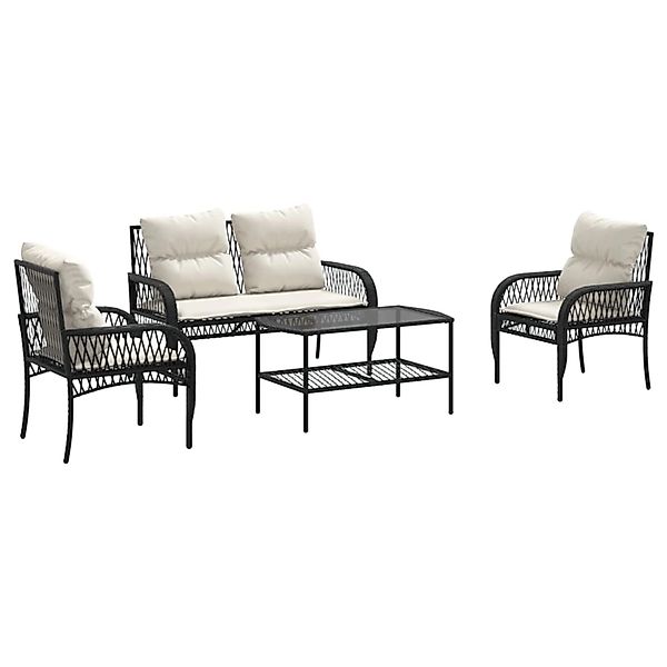 vidaXL 4-Tlg Garten-Sofagarnitur mit Kissen Schwarz Poly Rattan 368726 günstig online kaufen