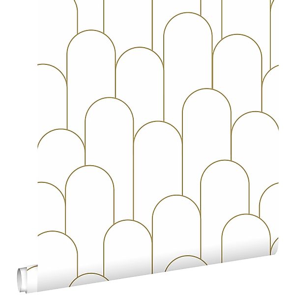 ESTAhome Tapete Art Decó Muster Weiß und Gold 53 cm x 10.05 m günstig online kaufen
