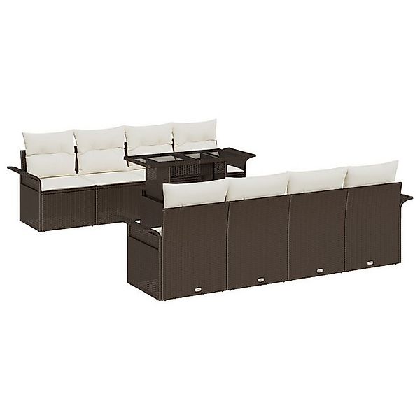vidaXL Loungesofa 9-tlg. Garten-Sofagarnitur mit Kissen Braun Poly Rattan, günstig online kaufen
