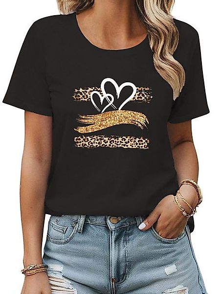 PYL Kurzarmbluse Damen Sommer Bequemes T-Shirt mit Leopardenmuster-Herz Pri günstig online kaufen