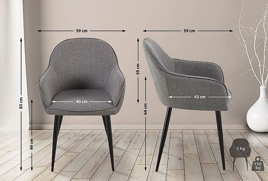 CLP Esszimmerstuhl Boise (2er Set, 2 St), mit Metallgestell und Stoffbezug günstig online kaufen