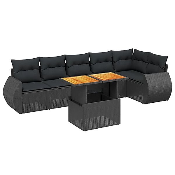 vidaXL 7-Tlg Garten-Sofagarnitur mit Kissen Schwarz Poly Rattan 3272203 günstig online kaufen