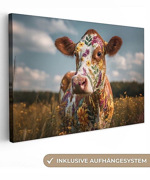 OneMillionCanvasses® Leinwandbild Kuh - Blumen - Wiese, Fotodruck (1 St), L günstig online kaufen